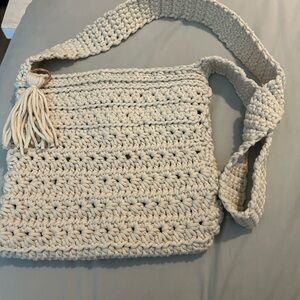 Handcrafted Cream Crochet Shoulder Bag